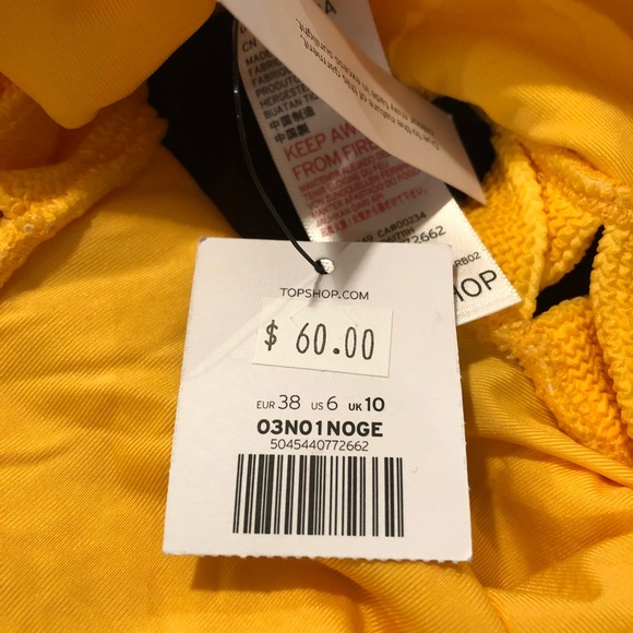 NWT Top Shop Yellow Textured One Piece Side Detail - Picture 3 of 3